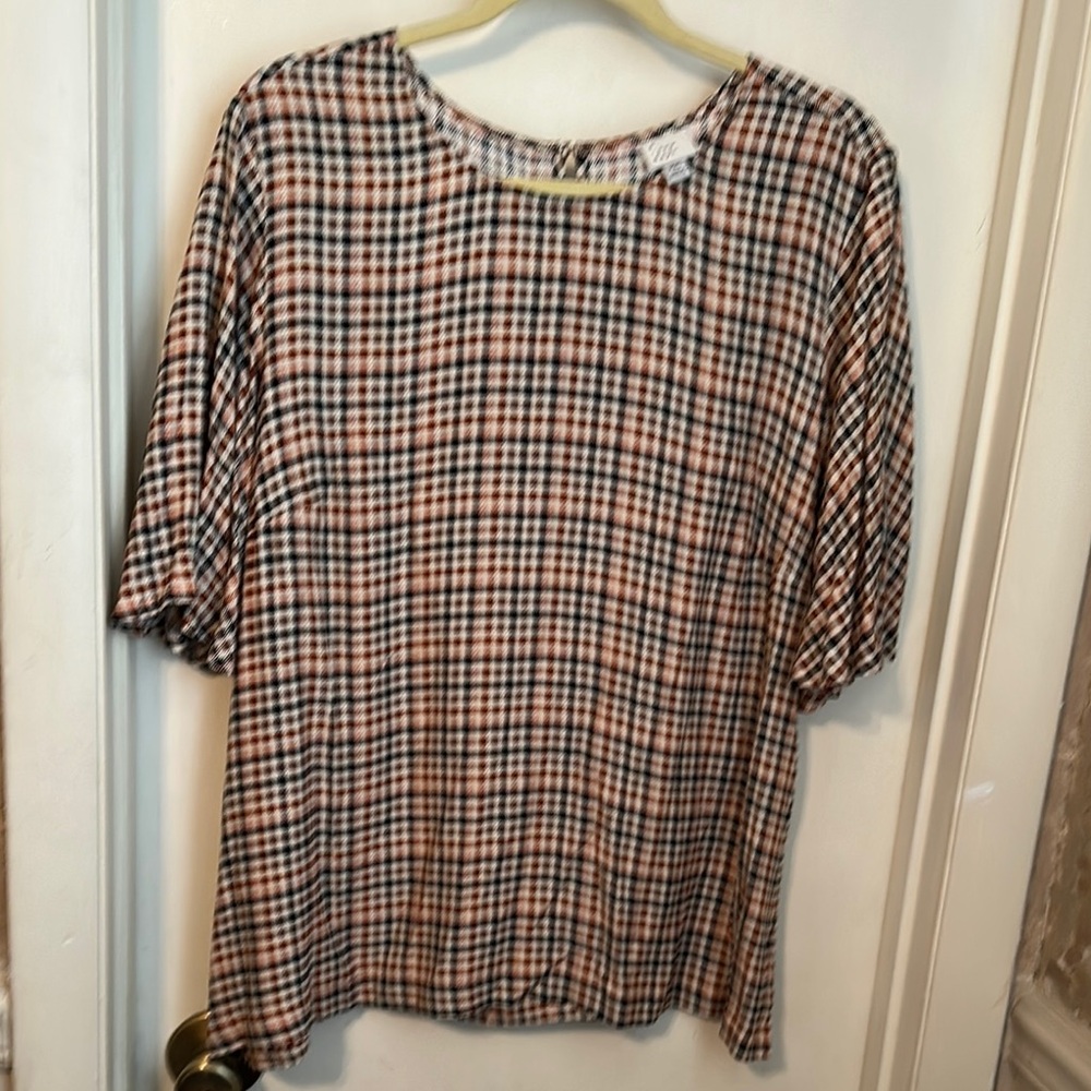 A New Day Plaid Women's Shirt Sleeve Top Size XXL